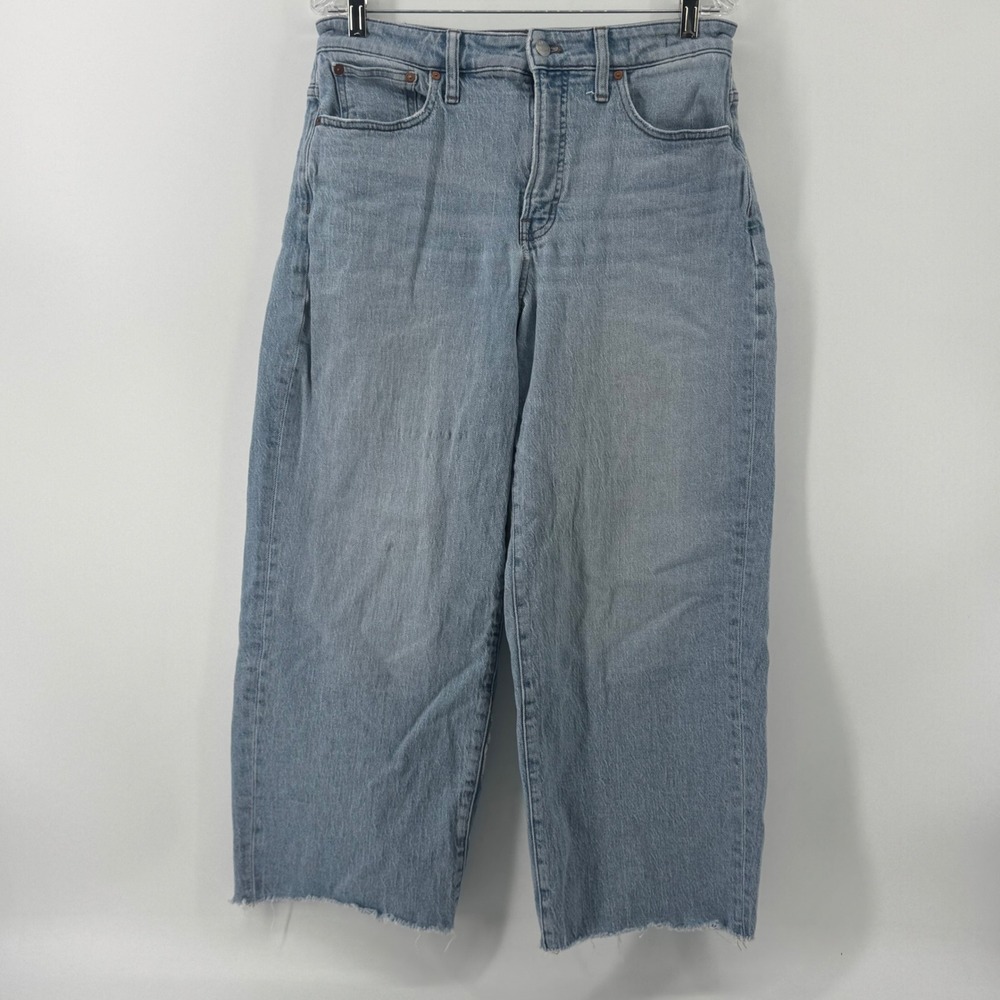 Madewell Womens Wide Leg Crop Jeans Light Wash Blue Raw Hem Size 28 High Rise